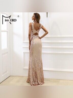 Miss Ord Wedding, Prom White Sequin Dress with  Cut Out, L (8/10)